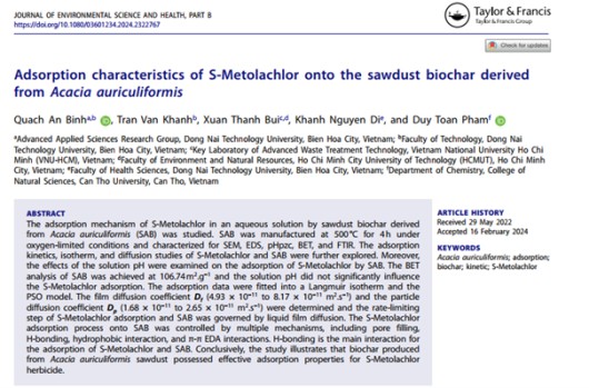 Công trình nghiên cứu của Giảng viên Khoa Công nghệ và cộng sự đăng trên tạp chí thuộc danh mục Web of Science (ISI)