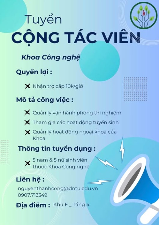 KHOA CÔNG NGHỆ TUYỂN CỘNG TÁC VIÊN