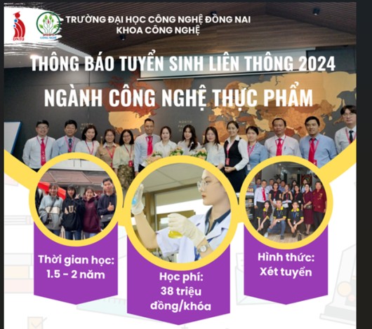 THÔNG BÁO TUYỂN SINH LIÊN THÔNG NGÀNH CÔNG NGHỆ THỰC PHẨM ĐỢT 2. 2024